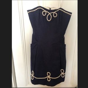 Lilly Pulitzer navy strapless embroidered dress